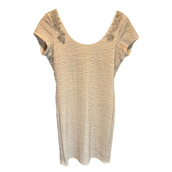 Free People Bringing Sexy Back Champagne Textured Beaded Mini Dress - size Small - Picture 2 of 8